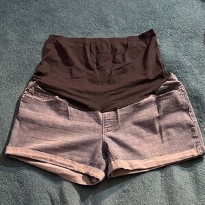 Light Blue, Cuffed Denim Maternity Shorts
